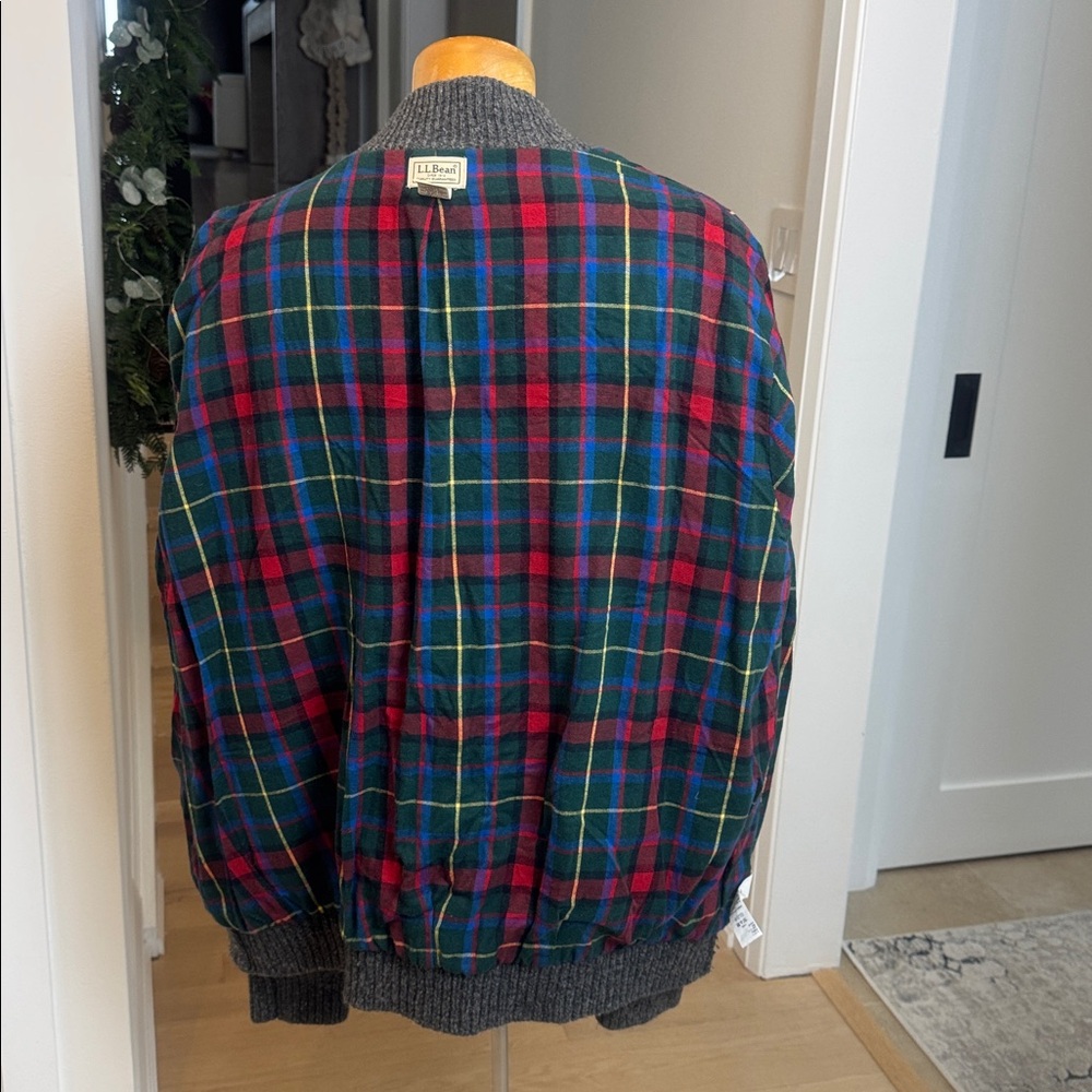 L.L.Bean Lambswool Full Zip Sweater Jacket Gray Plaid Lined XXL - Picture 5 of 12